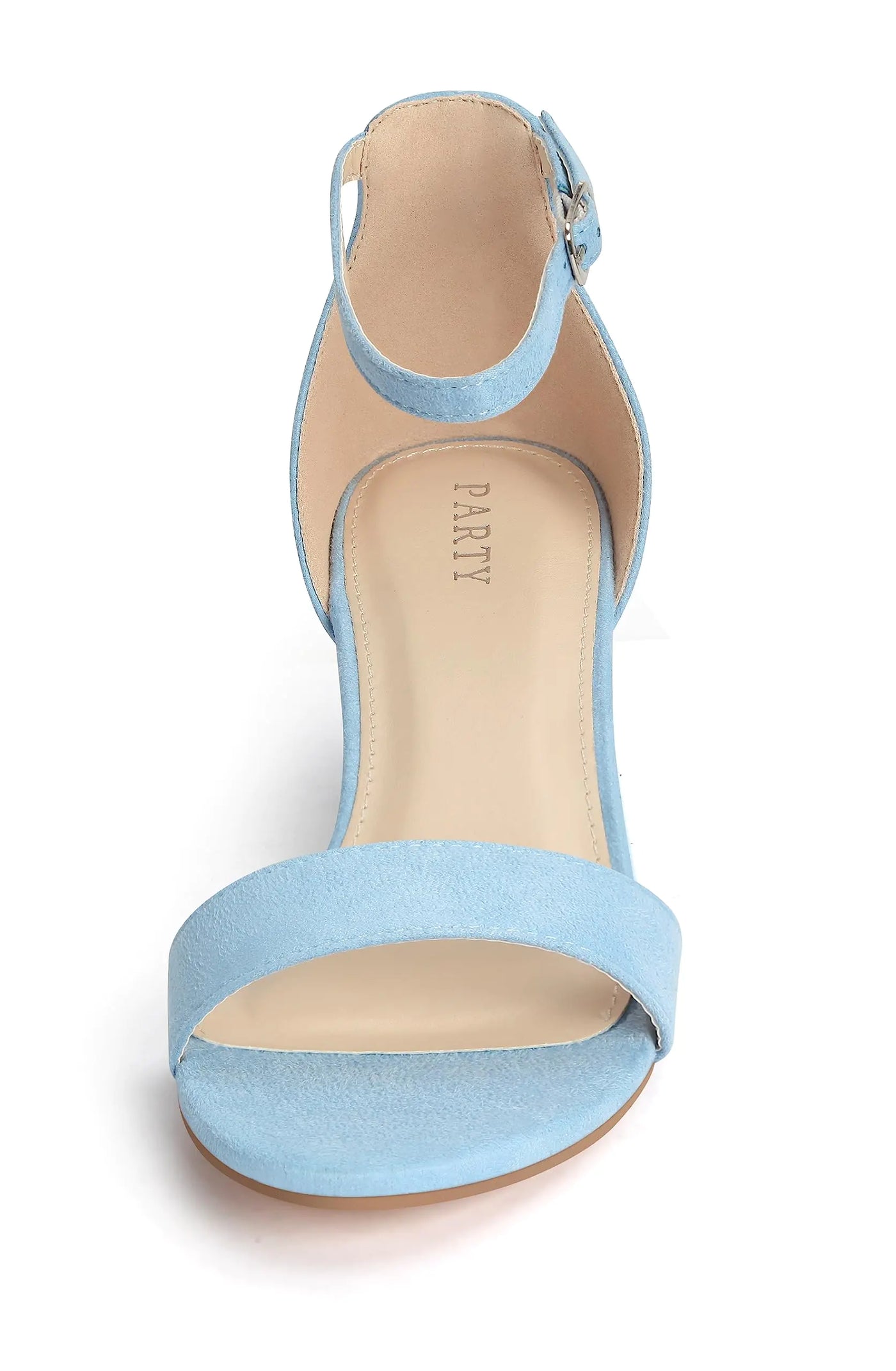 PARTY Women's Open Toe Ankle Strap Low Block Chunky Heels Sandals 6 Light Blue