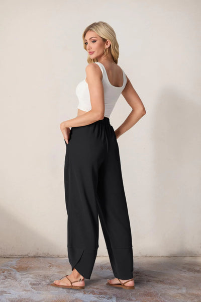 Womens Wide Leg Harem Pants Casual Loose Elastic Waist Solid Color Comfy Palazzo Lounge Baggy Sweatpants with Pockets Small Black