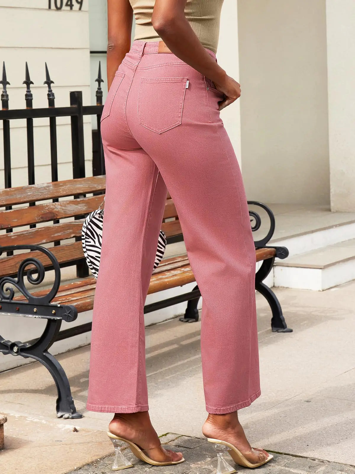 HDLTE Women Wide Leg Jeans High Waist Baggy Jeans Loose Boyfriend Jeans Denim Pants Y2K Small Pink