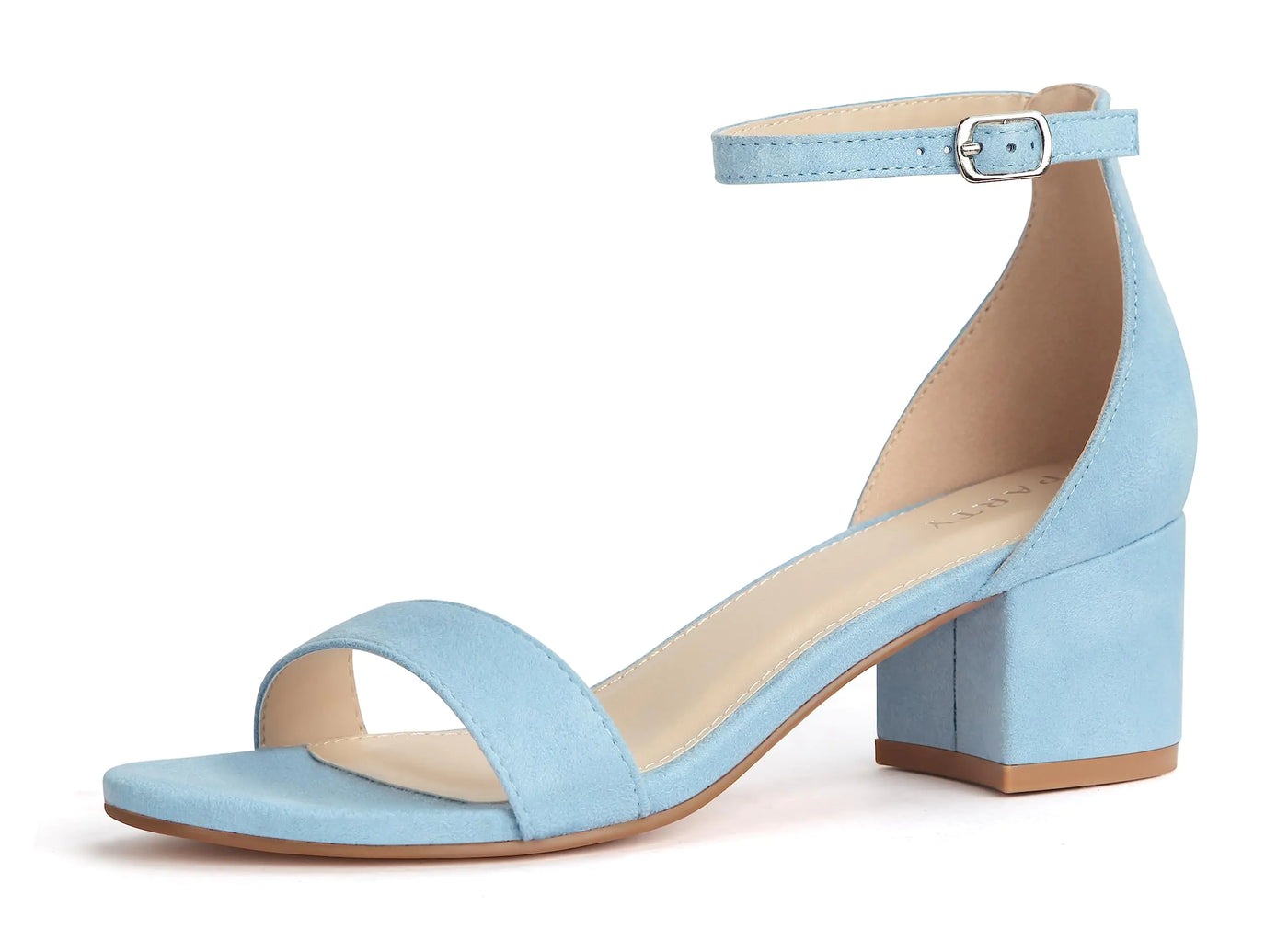 PARTY Women's Open Toe Ankle Strap Low Block Chunky Heels Sandals 6 Light Blue