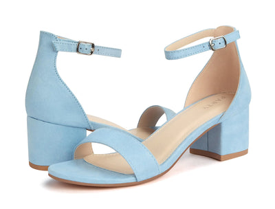 PARTY Women's Open Toe Ankle Strap Low Block Chunky Heels Sandals 6 Light Blue