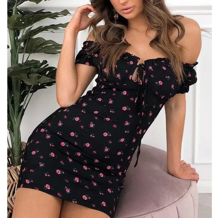 Women Floral Wrap Off Shoulder Dress