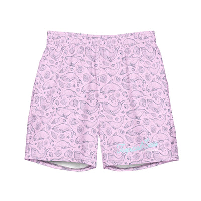 Men's Eco Pink Whale Pod Swim Trunks